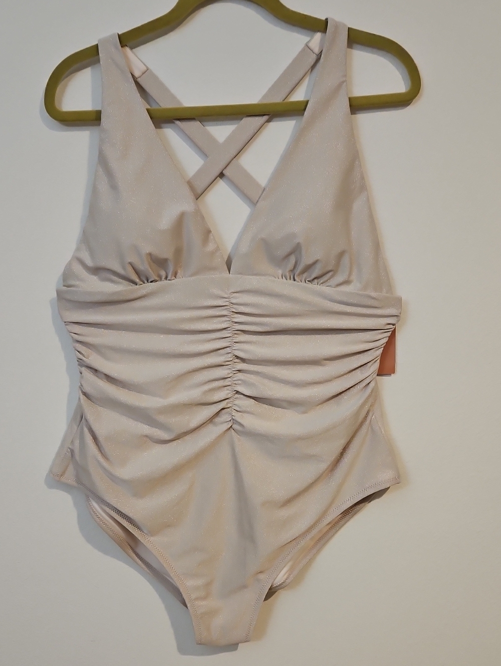 Shade & Shore Shimmering Soft Blush Ruched One-Piece Swimsuit